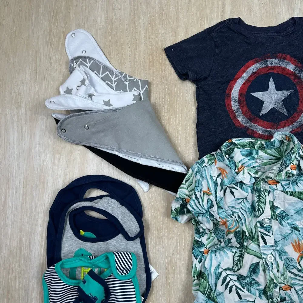 Baby Boy Lot 18M Wonder Nation Outfit Bibs Eating Captain America Shirt 10 Piece
